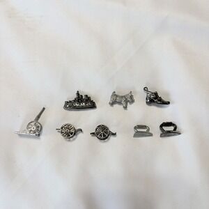 Vintage Monopoly Replacement Game Tokens Lot of 9 Metal Pieces Dog Ship Cannon
